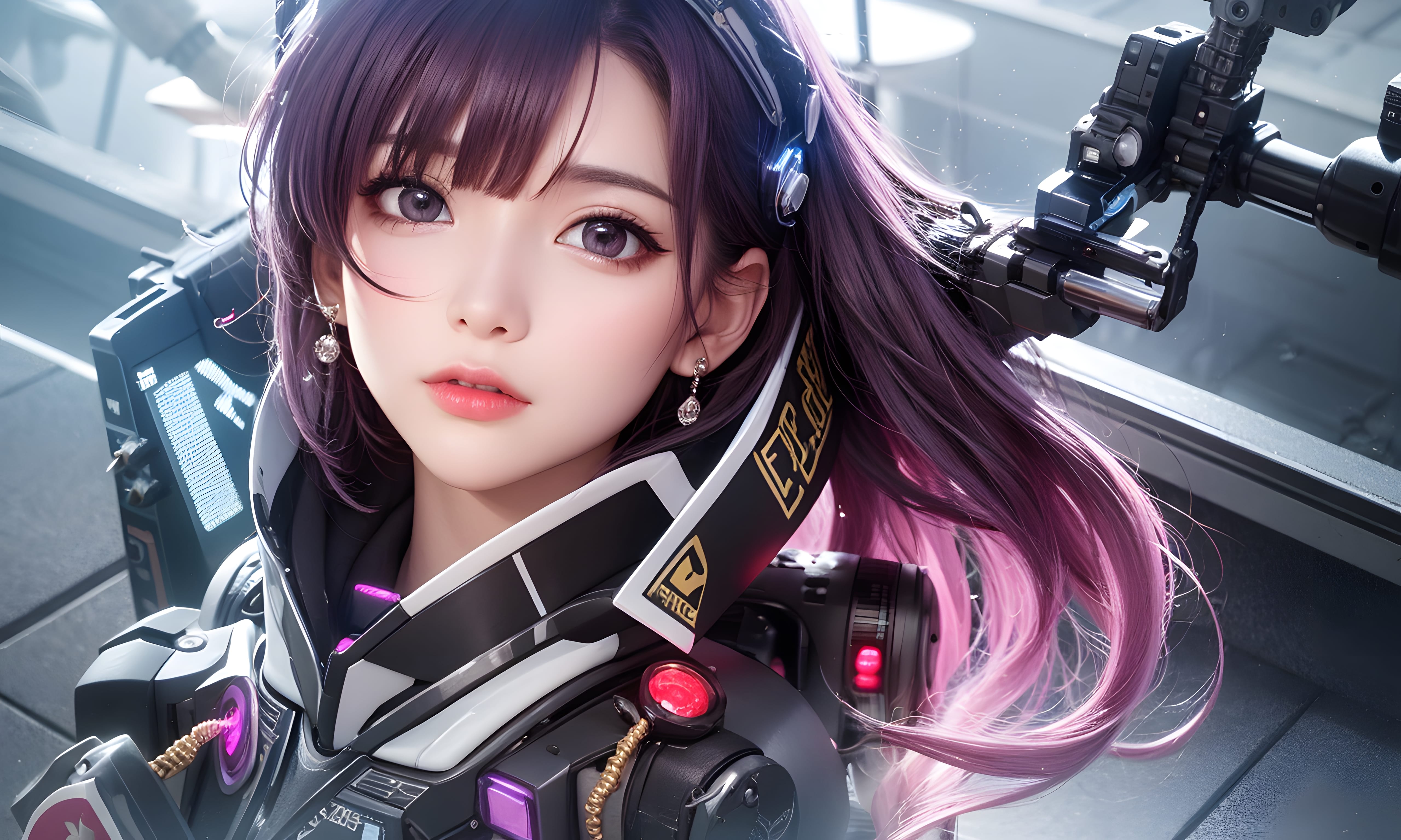 Mecha Girl 4k167p AI Mecha Girl Painting Wallpaper High quality Cyberpunk women (157)